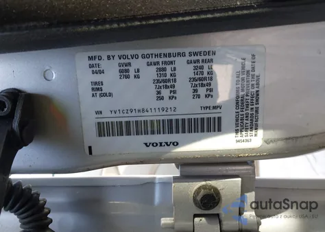 2004 Volvo Xc90 T6 from USA, damaged, VIN YV1CZ91H841119212